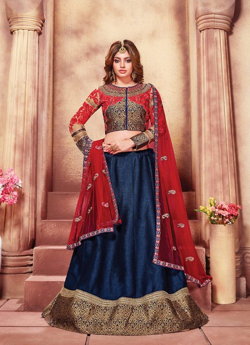Women's Art Silk Fabric and Blue Pretty Circular Lehenga Style by Brthika