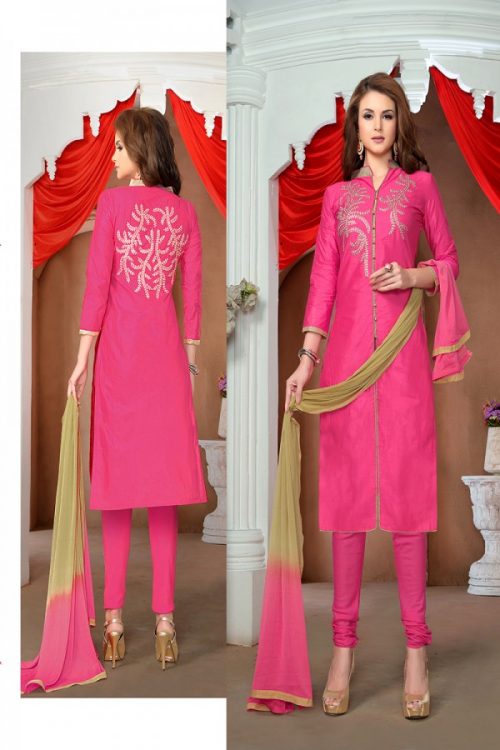 Embroidered Cotton Pink Dress Material