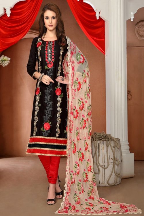 Embroidered Cotton Black Dress Material