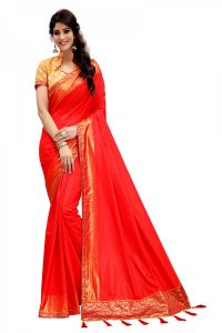Ethnic Wear Red Color Two Tone Silk Saree with Embroidered Blouse