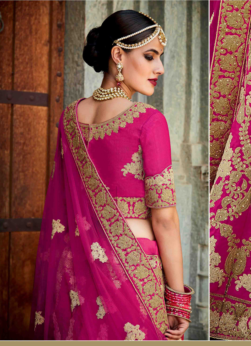 Women's Silk Fabric and Deep Pink Pretty A Line Lehenga Style With ...