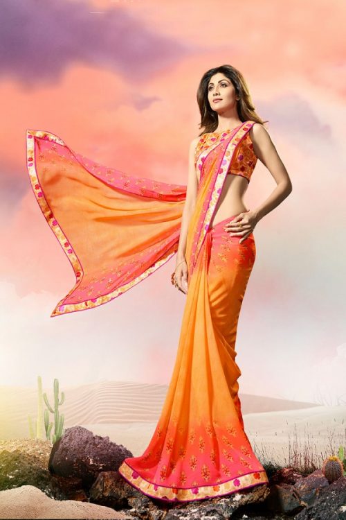 Ethnic Wear Multi Color Color Georgette Lace Border Saree with Blouse