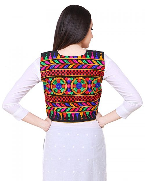 Short Ethnic Cotton Jacket Embroidery on Black