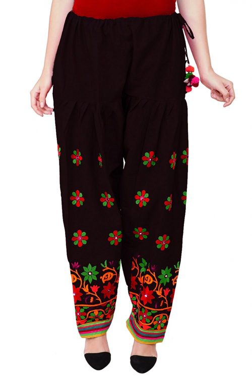 Premium Black Mirror Embroidered Cotton Salwar Bottom