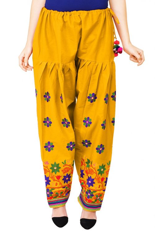 Premium Yellow Embroidered Cotton Salwar Bottom