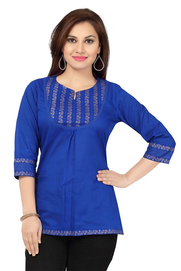 Blazing Blue Printed Cotton Designer Tunic for Women » BRITHIKA Luxury ...