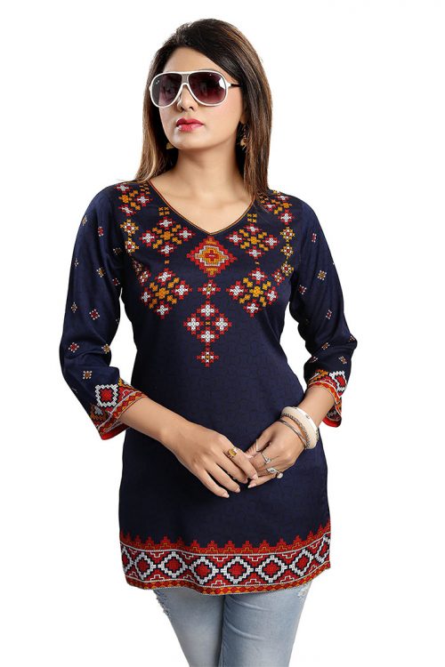 Ladies Navy Blue Short Kurti Tunic