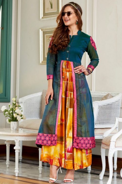 Rayon & Cotton Multi Color Kurti Print with Fancy Botton and Pompom