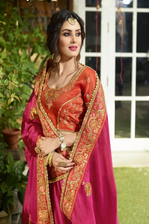 Silk Rani Pink Saree Heavy Embroidery Zari Thread & Coding Work with Embroidery Blouse