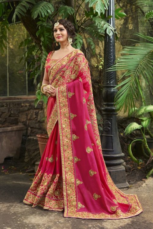 Silk Pink Saree Heavy Embroidery Zari Thread & Coding Work with Embroidery Blouse
