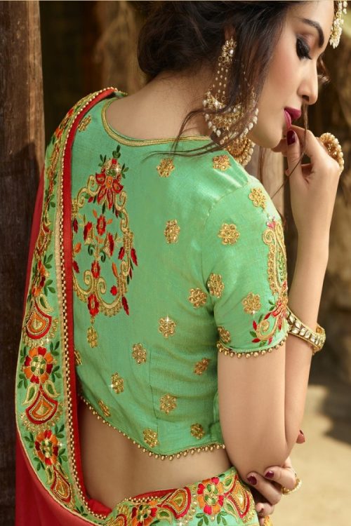 Silk Orange Saree Heavy Embroidery Zari Thread & Coding Work with Embroidery Blouse