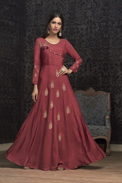 Apple Red Musline Heavy Thread Embroidered on Neck, Sleeve & Daman with Embroidered Dupatta Gown