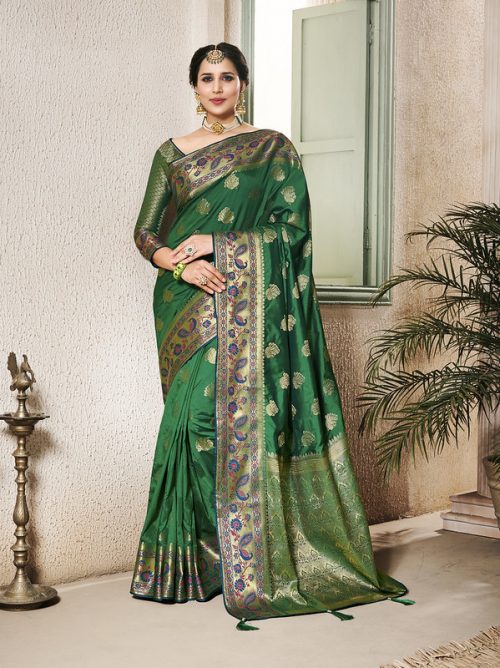 Dark Green Silk Jacquard Woven1