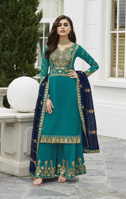 Ocean Georgette Zari Embroidered Work with Embroiderd Dupatta Salwar Kameez