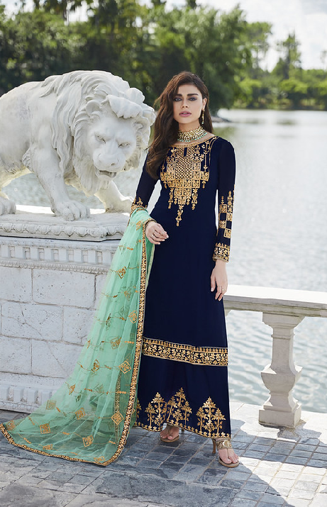 Blue Georgette Zari Embroidered Work with Embroiderd Dupatta Salwar Kameez