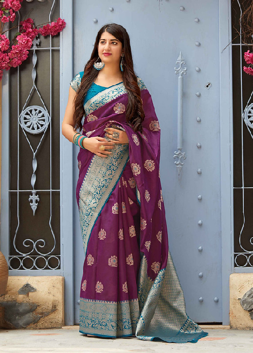 Purple Banarasi Weaving Patola Silk Saree with Blouse
