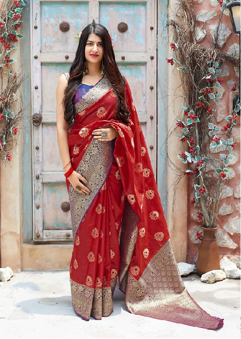 Red Banarasi Weaving Patola Silk Saree with Blouse