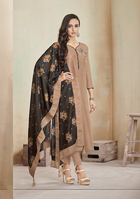 Chiku Jam Cotton Hand Work and Embroidered Butta Work with Digital Print Dupatta