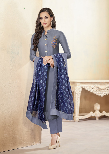 Grey Jam Cotton Hand Work and Embroidered Butta Work with Digital Print Dupatta