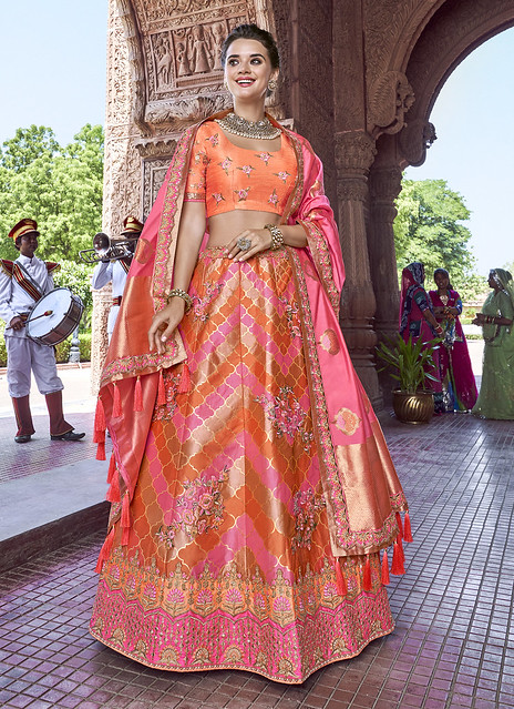 Pink Fenta Silk Designer Jacquard Thred Coding Embroidered and