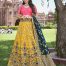 Yellow Silk Designer Jacquard & Thred & Coding Embroidered and Stone Work Bridal Lehenga Choli