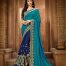 Dark Green & Navy Blue Heavy Thread and Zari Embroiderey Saree with Blouse