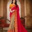 Red & Chiku Heavy Thread and Zari Embroiderey Saree with Blouse