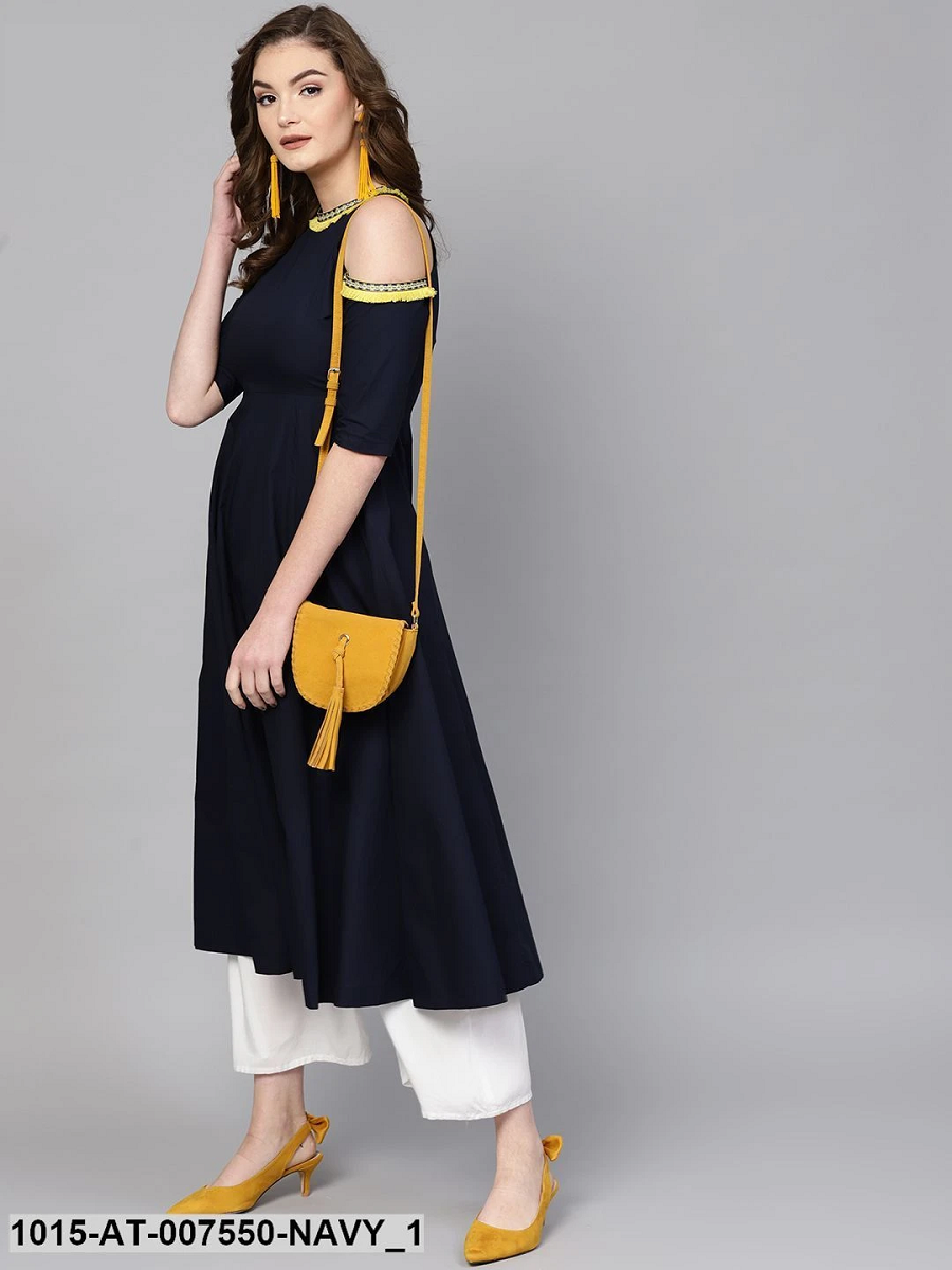 Buy online Turquoise Cold Shoulder Straight Kurta from Kurta Kurtis for  Women by Janasya for ₹630 at 65% off | 2024 Limeroad.com